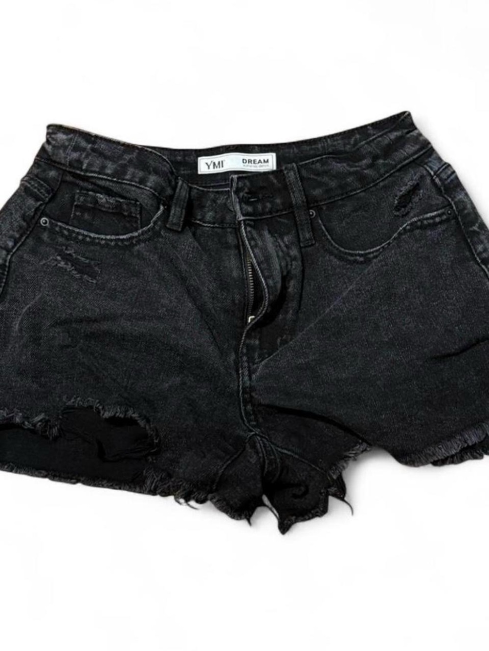 YMI Black Distressed High-Rise Jean Shorts